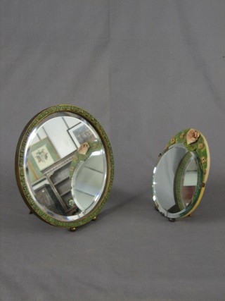 A circular bevelled plate easel mirror 10" and an oval easel mirror 7"