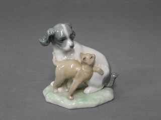 A Nao figure of a seated dog and cat, base impressed B-20L, 4"