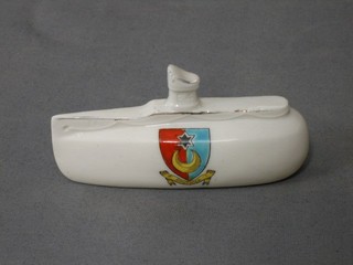 A crested porcelain model of a WWI submarine marked E4 decorated the crest of Southsea 4"
