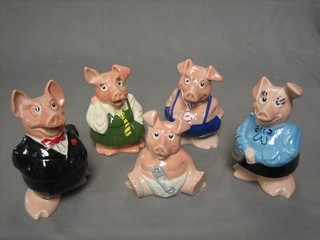 A set of 5 Wade Natwest piggy banks in the form of Baby Woodey, Annabel, Maxwell, Lady Hilary and Sir Nathaniel
