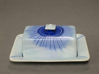 A Shelley pottery rectangular blue patterned cheese dish and cover 7"