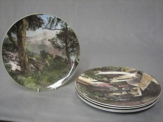 5 Royal Doulton picture plates decorated Mount Egmont, Clovelly North Devon, Tudor Manor Little Manor Hall, The Tower of London and Anne Hathaway's Cottage