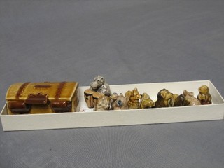 A Wade trinket box in the form of a treasure trunk 3 1/2", 9 Wade Whimsies and 2 other figures