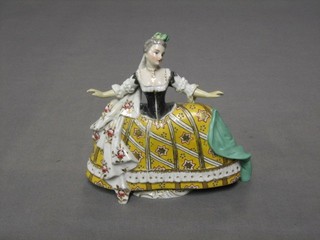 A 19th Century Meissen style porcelain figure of a standing crinoline lady 5" (arms r)