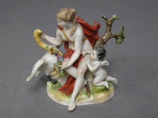A 19th Century porcelain figure of a seated Leda swan and cherub 5" (f and r)