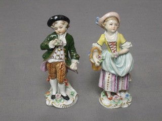 A pair of 20th Century Italian porcelain figures of boy and girl 4" (f)