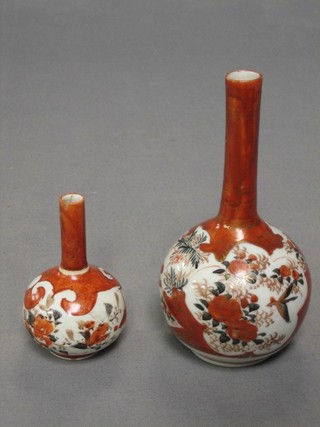 A Kutani bottle specimen vase 6" and 1 other 3" (crack to lip)