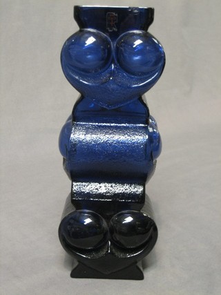 A blue square Art Glass vase 11" (slight chip to rim)