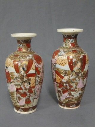 A pair of late Satsuma pottery club shaped vases 10"