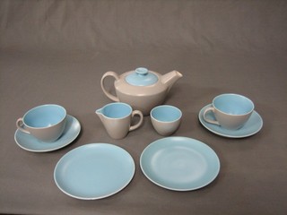 A Poole Pottery blue and grey glazed "Tea for Two" set