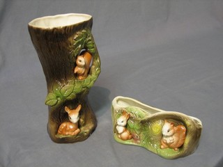 An Eastgate pottery vase decorated squirrel and deer 10" (base chipped) and a rectangular do. planter