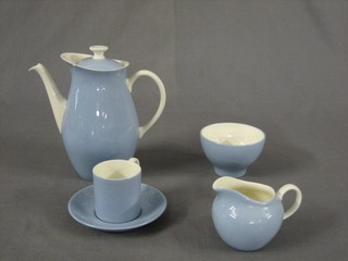 A 16 piece Wedgwood Summer Sky pattern coffee service comprising coffee pot (crack to rim), hotwater jug, cream jug, sugar bowl, 6 coffee cans and saucers