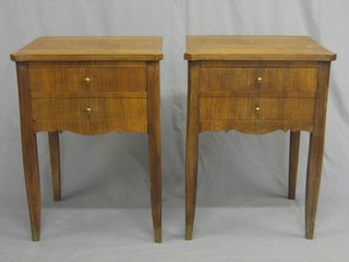 A pair of 19th Century French walnut bedside chests of 2 drawers, raised on square supports 19"