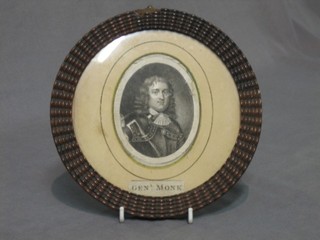 An 18th Century monochrome of  "General Monk" 3" oval, contained in an oak frame