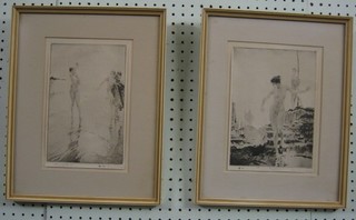 2 monochrome prints after Sir William Russell Flint "Glimmering Sand and Slipper Steps" 9" x 6 1/2"