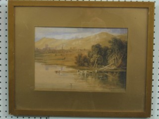 An 18th/19th Century watercolour drawing "Loch with Mountains and Castle" 8" x 11 1/2"