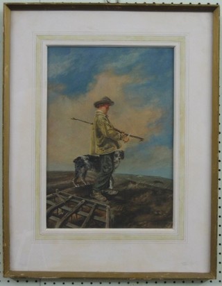 P G Pulston, 20th Century watercolour "Shepherd, Boy and Dog" 14" x 10" 