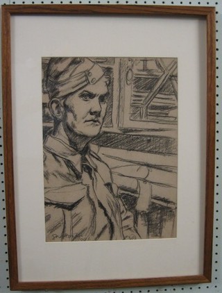 George Hooper, a pencil drawing "Serious Soldier" the reverse with Hove Museum and Art Gallery label 15" x 11"