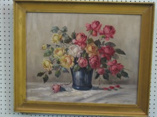 Oil painting on canvas, still life study "Vase of Roses" 15" x 19"