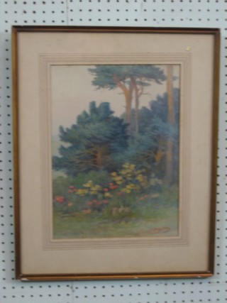 C Mary Hibbs, 1930's watercolour "Woodland Scene with Flowers" 14" x 10"