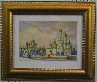 20th Century Russian School, watercolour "Churches" 7" x 11"