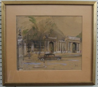 A 1950's impressionist watercolour "Hyde Park" 10" x 11" monogrammed DG