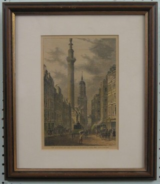 19th Century coloured print "The Monument and Church of St Magnus" 9" x 6"