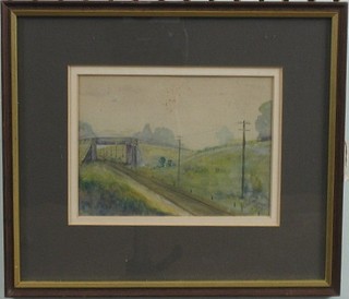 A watercolour "Railway Track with Bridge" 4" x 6"