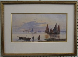 19th Century watercolour "Venetian Scene with St Marks in Distance" 7" x 14" indistinctly signed