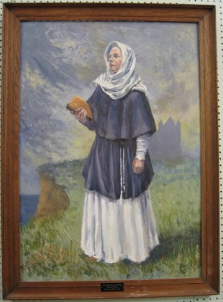 M Lee, oil painting on board "Standing Nun" 28" x 20", with plaque to base Painted and Presented by Muriel Fraser Sharpe nee Lee