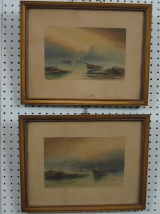 A pair of Victorian watercolours "Seascape with Fishing Boats" "Whitby?" 5" x 8" indistinctly signed