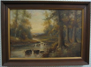 T George Cooper, Victorian oil on canvas "Study of Bridge over a River" 19 1/2" x 29"
