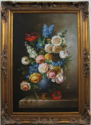 Suzan, modern oil painting on canvas "Still Life Study of a Vase of Flowers" 35" x 23"