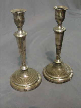 A pair of 19th Century silver plated candlesticks with reeded decoration (converted to gas lamps) 12"