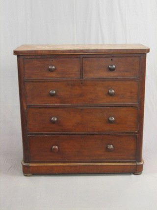 A Victorian mahogany D shaped chest of 2 short and 3 long drawers with tore handles and brass escutcheons (2 missing) 45"