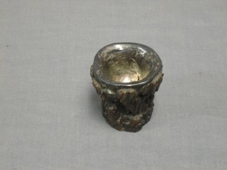 An Eastern silver and carved wooden cup, 2"