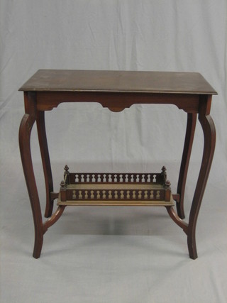An Edwardian rectangular mahogany occasional table raised on cabriole supports with undertier and pierced gallery 27"
