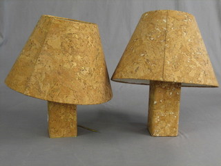A pair of square cork design table lamps