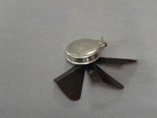 An Art Deco chromium plated and simulated tortoiseshell hand crank fan