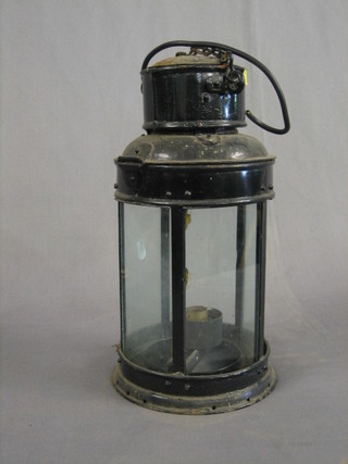 A circular glass and Japanned metal hanging lantern