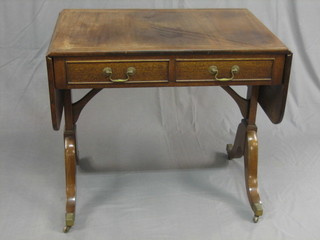 A Georgian style mahogany sofa table fitted 2 frieze drawers 31"