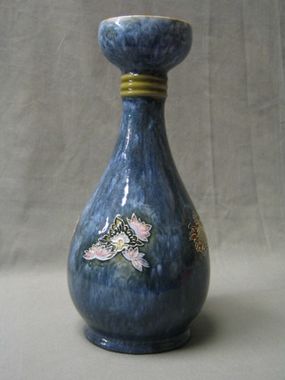 A Doulton Lambeth bue glazed club shaped vase, the base marked Doulton Lambeth England and incised FR ?, 12"