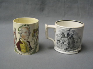 An 18th/19th Century pottery commemorative mug decorated St George Bridge Rodney, heavily damaged together with a Victorian Albert & Victoria marriage mug (large chip to base and cracked)
