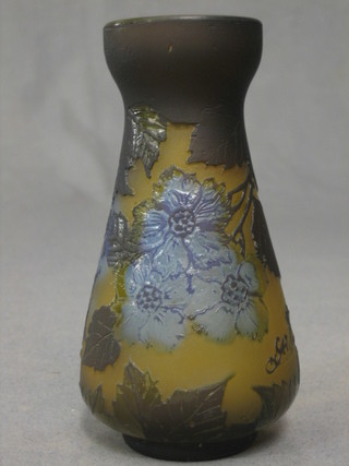 A cameo glass vase of indeterminable age, marked "Galle" 5"