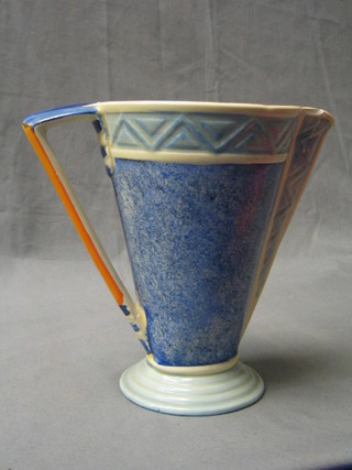 A 1930's Myotts Art Deco blue glazed pottery jug 8" (heavily f and r)