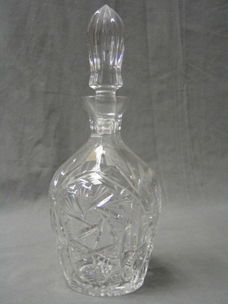 A cut glass mallet shaped decanter and stopper 11"