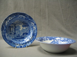 A circular Spode blue and white bowl 10", base marked Spode and impressed 12, together with a Spode Italian blue and white bowl, base marked Copeland Spode Italian and impressed Copeland 9.5"