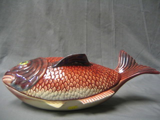 A Portuguese red glazed pottery tureen in the form of a fish 18" "