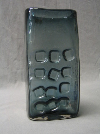 A Whitefriars rectangular blue glass vase 11"