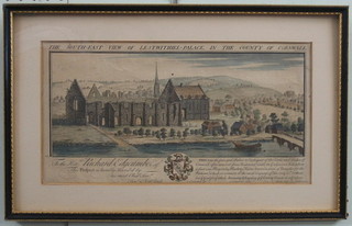 18th Century coloured print "South East View of Lestwithiel Palace in the County of Cornwall" 6" x 14"